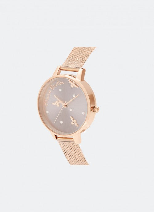 Jam Tangan Olivia Burton Pearly Queen Rose Gold Mesh - OB16PQ04