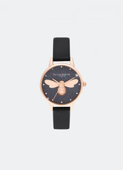 Jam Tangan Olivia Burton Rainbow Lucky Bee Midi Dial Vegan Black & Rose Gold - OB16FB13