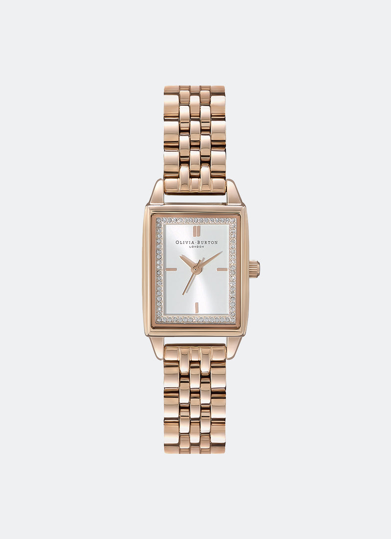 Jam Tangan Olivia Burton Rectangle White & Carnation Gold Bracelet Watch 21mm - 24000014