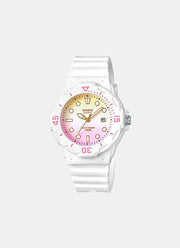 Casio Analog Rainbow Dial White Resin Strap 34.2mm Women LRW-200H- 4E2VDR