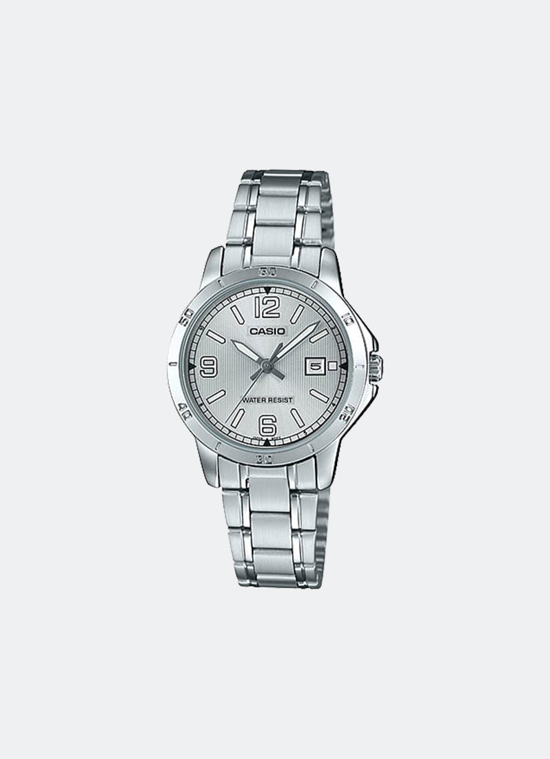 Casio Analog Silver Dial Silver Stainless Steel Strap 30.2mm Women  LTP-V004D- 7B2UDF