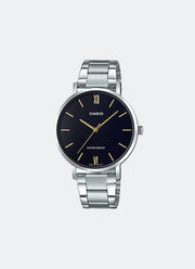 Casio Analog Black Dial Silver Stainless Steel Strap 34mm Women LTP-VT01D- 1BUDF