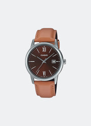 Casio Analog Red Dial Nude Leather Strap 37mm Men MTP-V002L-5B3UDF