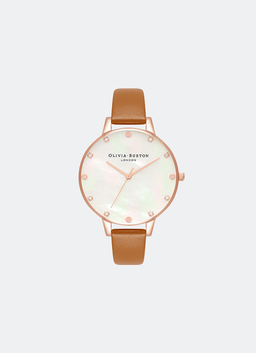 Demi Mother Of Pearl Dial, Honey Tan and Rose Gold - OB16SE18