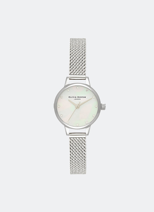 Mini White Mother Of Pearl Dial, Sparkle Markers and Silver Boucle Mesh 23mm - OB16MN04