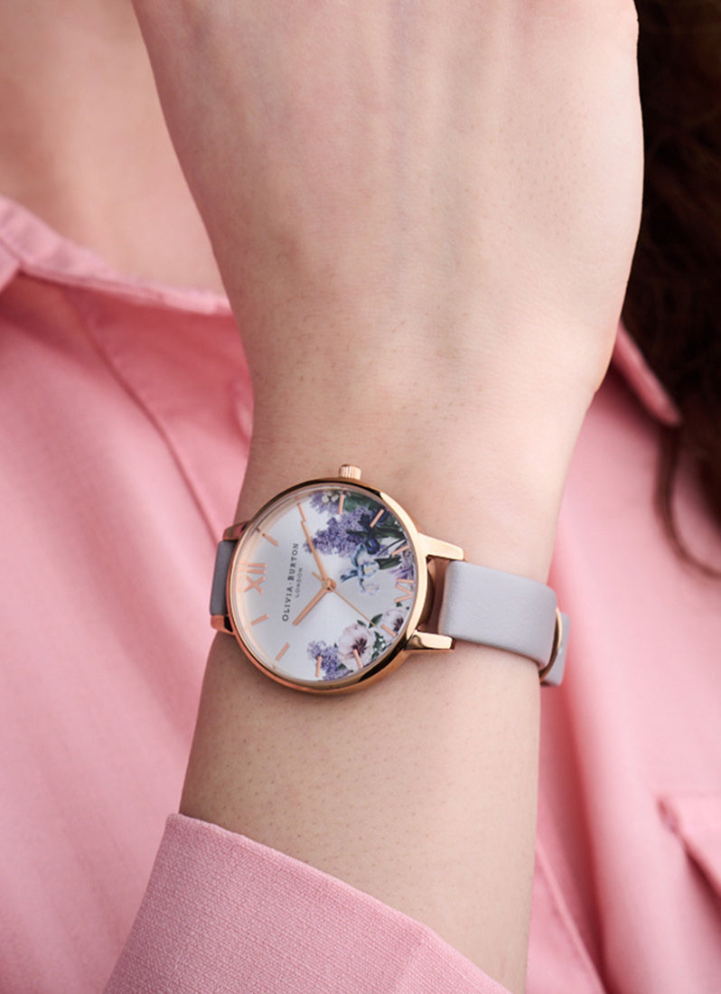 Demi Secret Garden Grey Lilac  Rose Gold and Silver Sunray 34mm